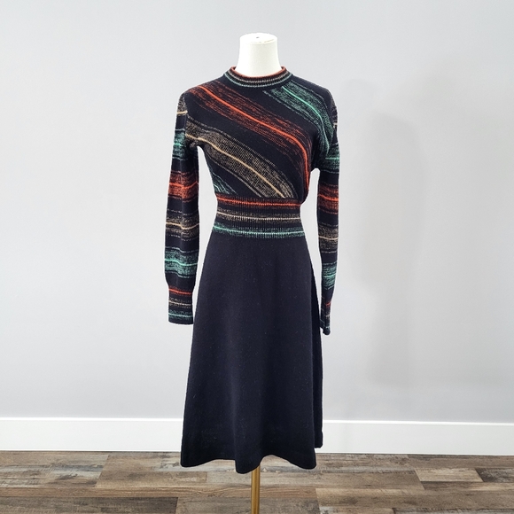 Vintage Dresses & Skirts - Vintage 70s Sears Young & Lively Striped Sweater Dress